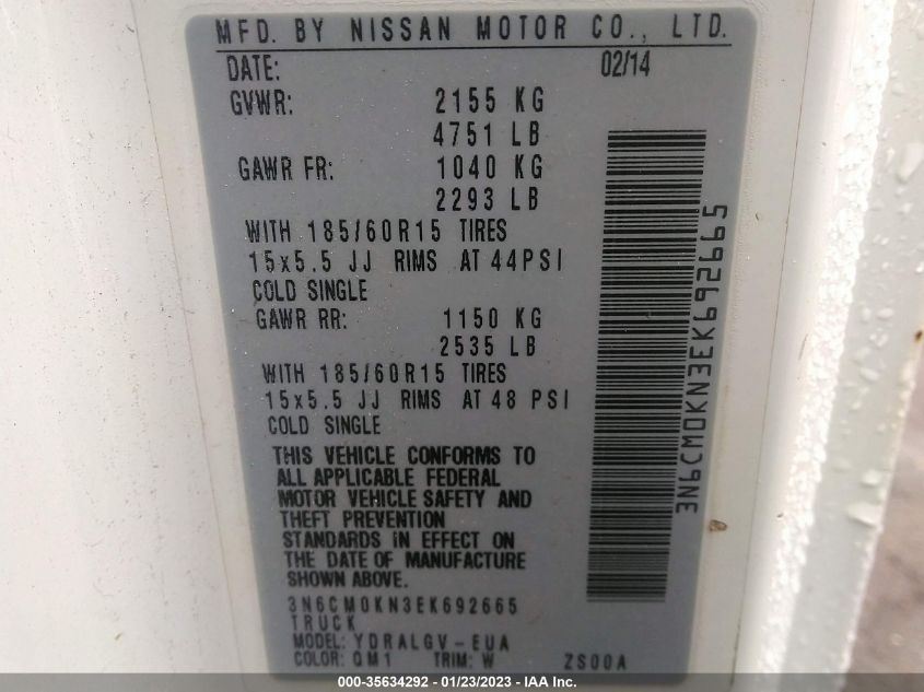 2014 NISSAN NV200 SV - 3N6CM0KN3EK692665