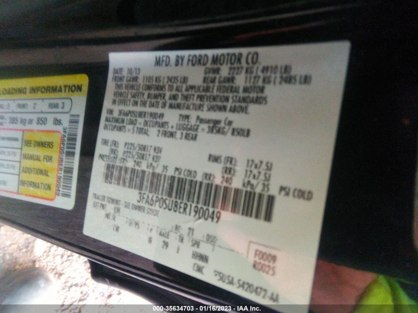 2014 FORD FUSION ENERGI TITANIUM 3FA6P0SU8ER190049