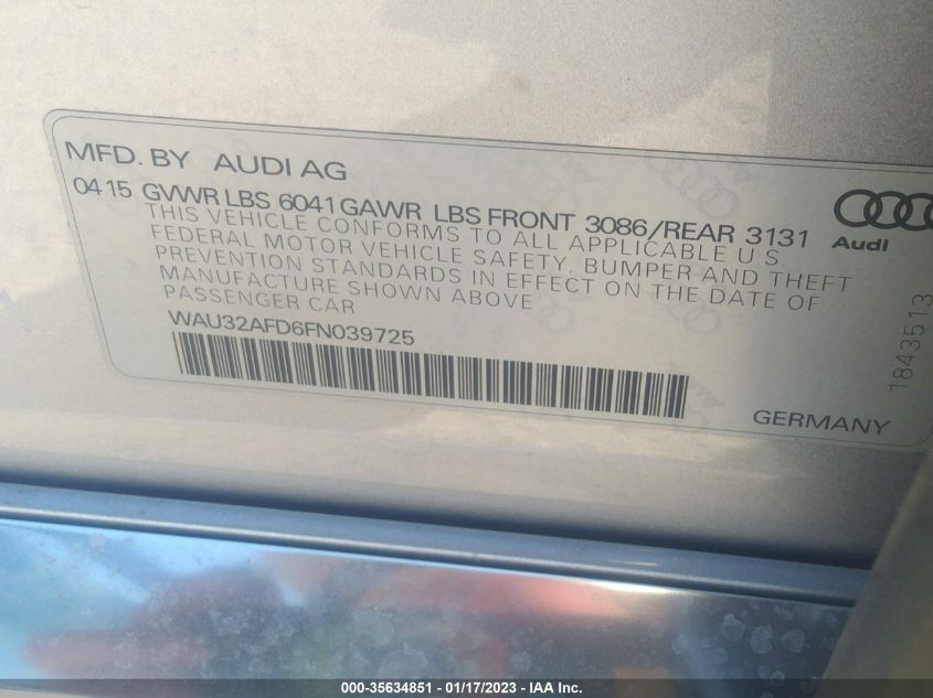 2015 AUDI A8 L 4.0T WAU32AFD6FN039725