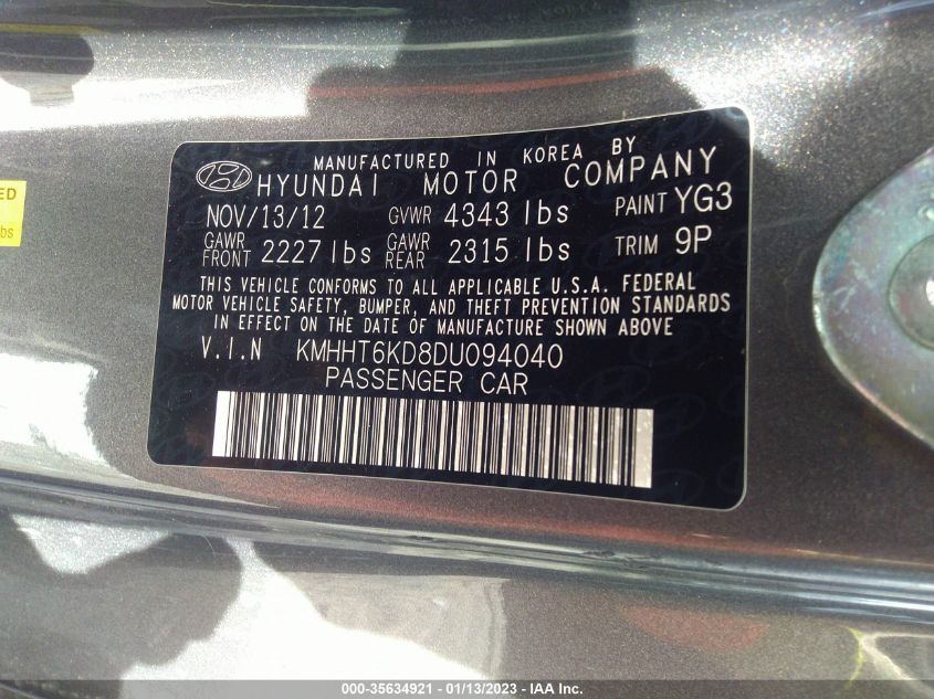 2013 HYUNDAI GENESIS COUPE 2.0T KMHHT6KD8DU094040