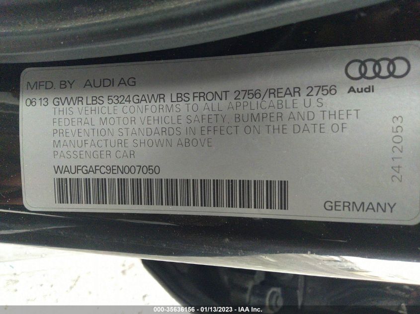 2014 AUDI A6 3.0T PREMIUM PLUS WAUFGAFC9EN007050