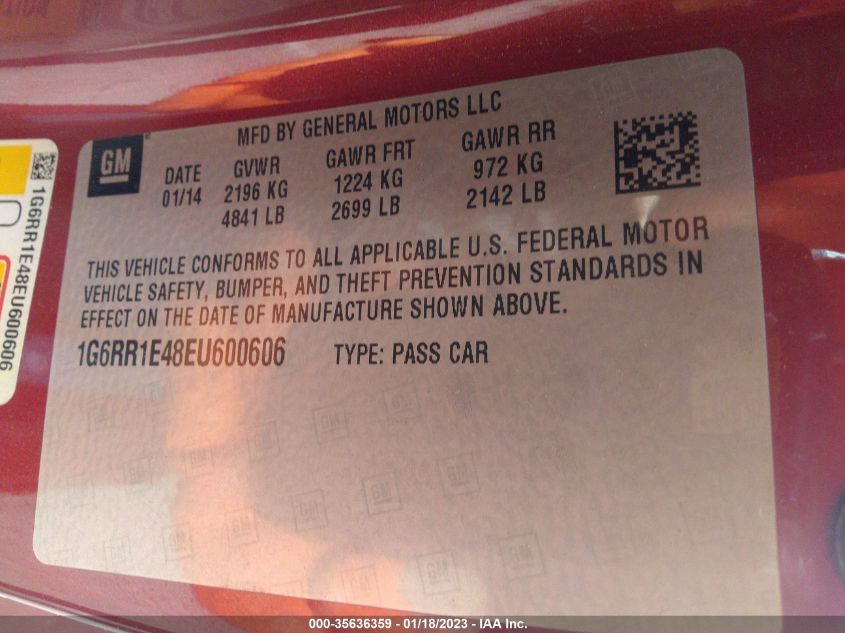 2014 CADILLAC ELR 1G6RR1E48EU600606