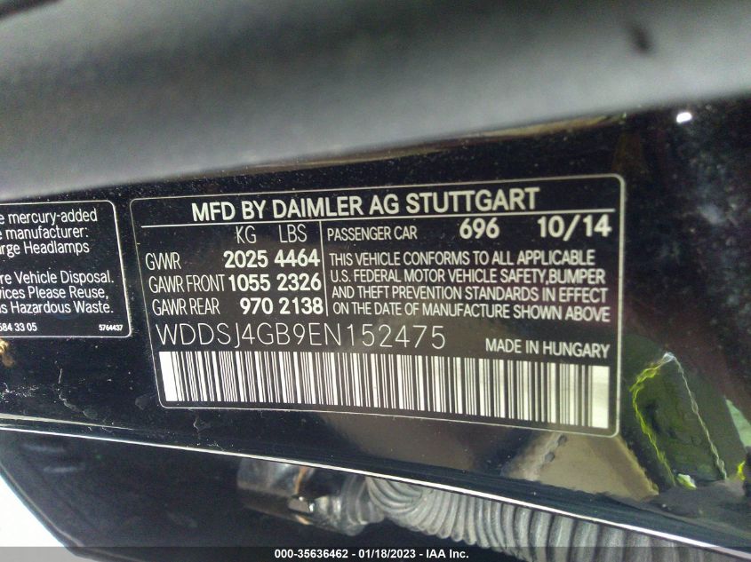 2014 MERCEDES-BENZ CLA-CLASS CLA 250 - WDDSJ4GB9EN152475