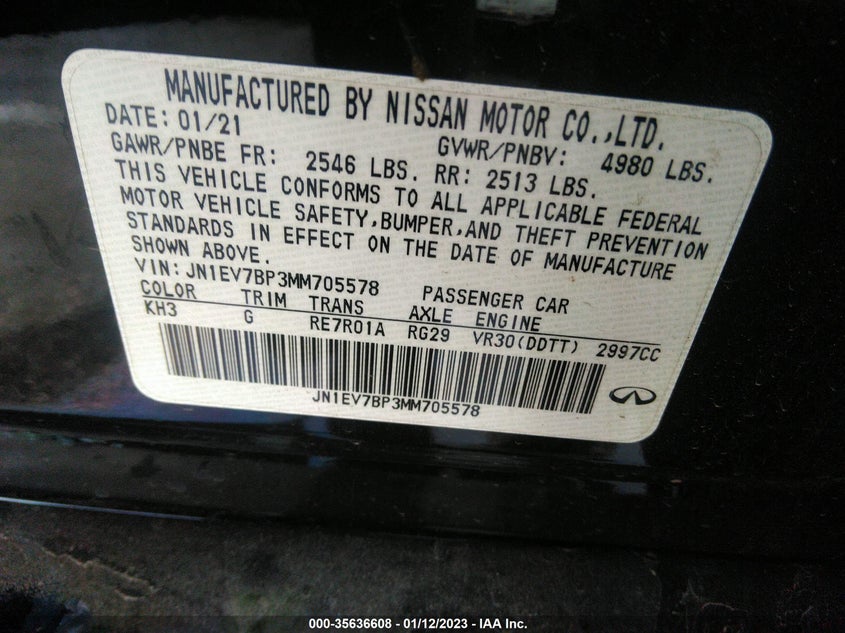 VIN JN1EV7BP3MM705578 2021 INFINITI Q50 3.0T LUXE