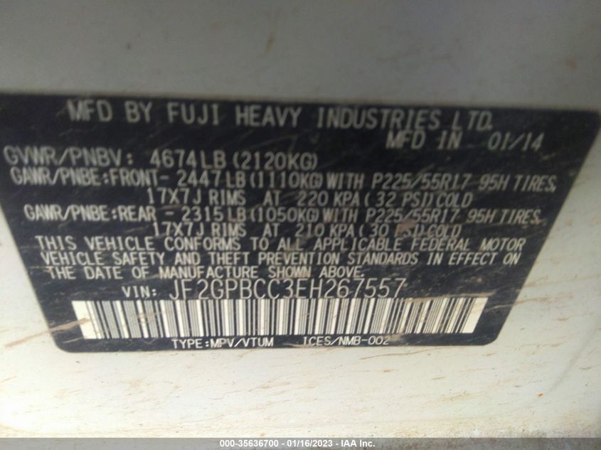2014 SUBARU XV CROSSTREK HYBRID - JF2GPBCC3EH267557