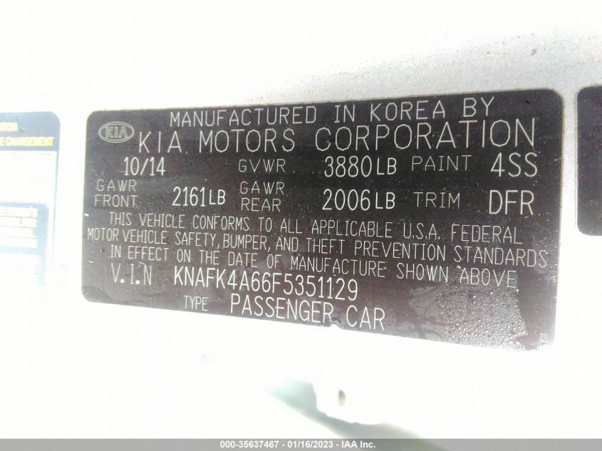 2015 KIA FORTE LX - KNAFK4A66F5351129