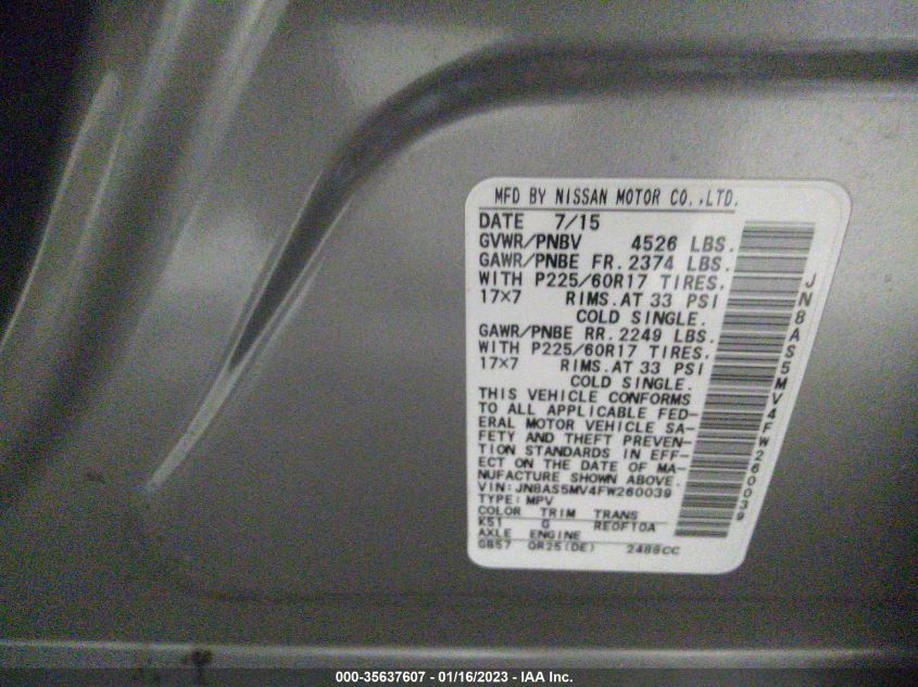 2015 NISSAN ROGUE SELECT S JN8AS5MV4FW260039