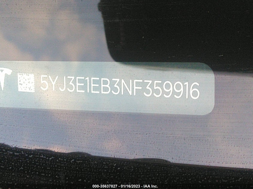 VIN 5YJ3E1EB3NF359916 2022 TESLA MODEL 3 LONG RANGE