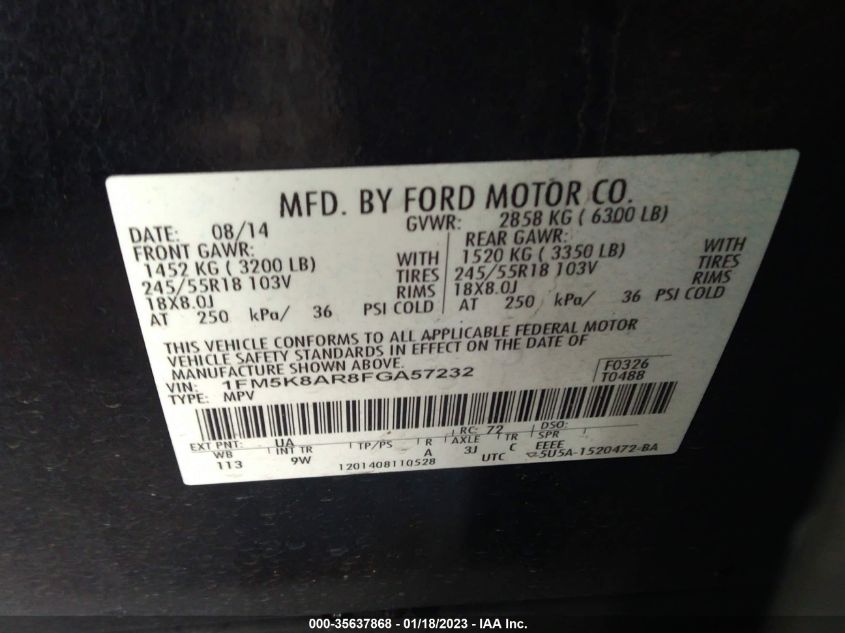 2015 FORD UTILITY POLICE 1FM5K8AR8FGA57232