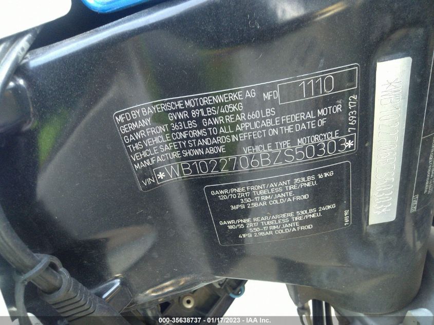 2011 BMW F800 R WB1022706BZS50303