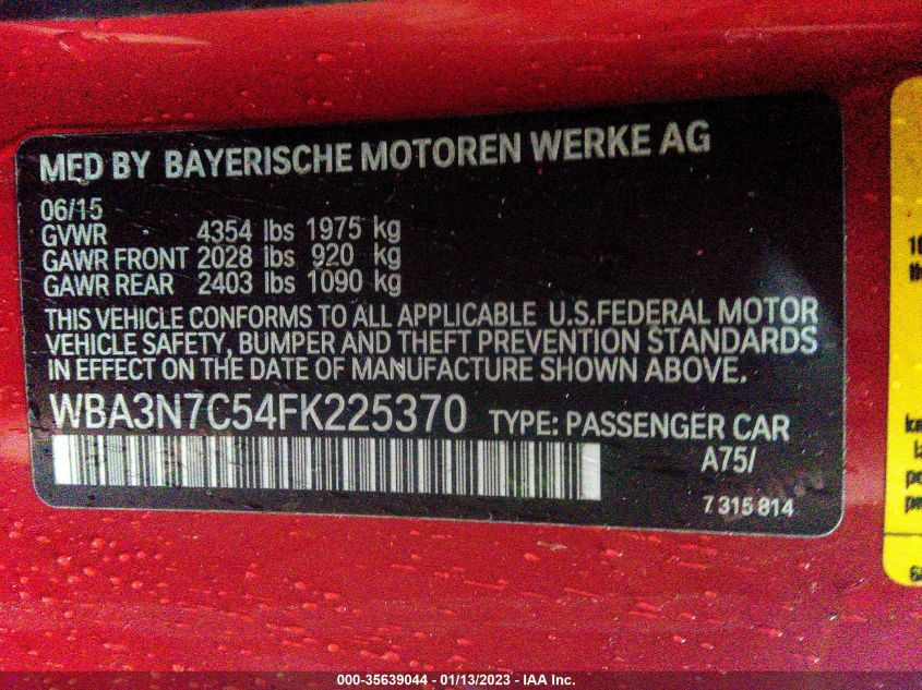 VIN WBA3N7C54FK225370 2015 BMW 4 SERIES no.9