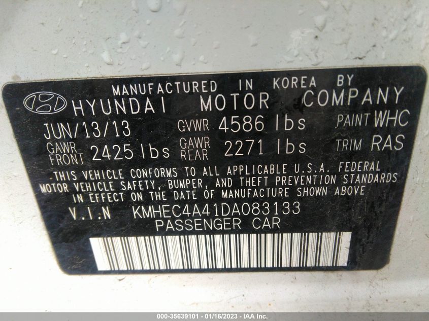 2013 HYUNDAI SONATA HYBRID LIMITED - KMHEC4A41DA083133