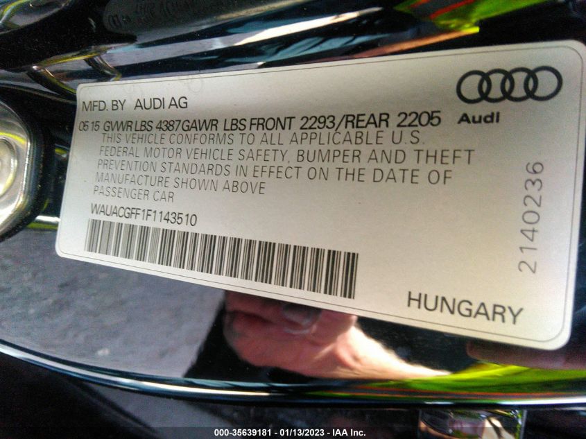 2015 AUDI A3 1.8T PREMIUM - WAUACGFF1F1143510