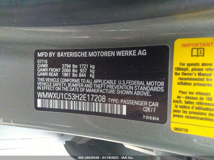2017 MINI HARDTOP 4 DOOR COOPER WMWXU1C53H2E17208
