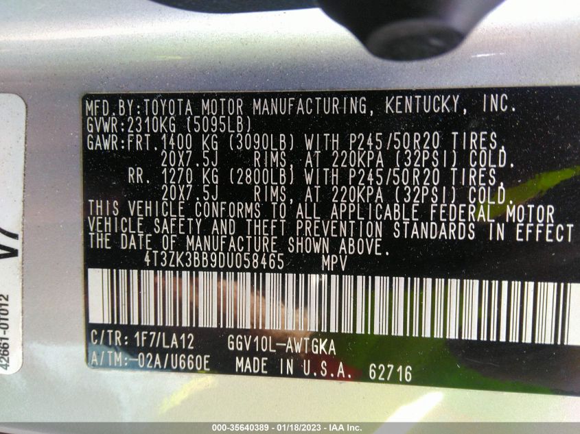 2013 TOYOTA VENZA XLE 4T3ZK3BB9DU058465