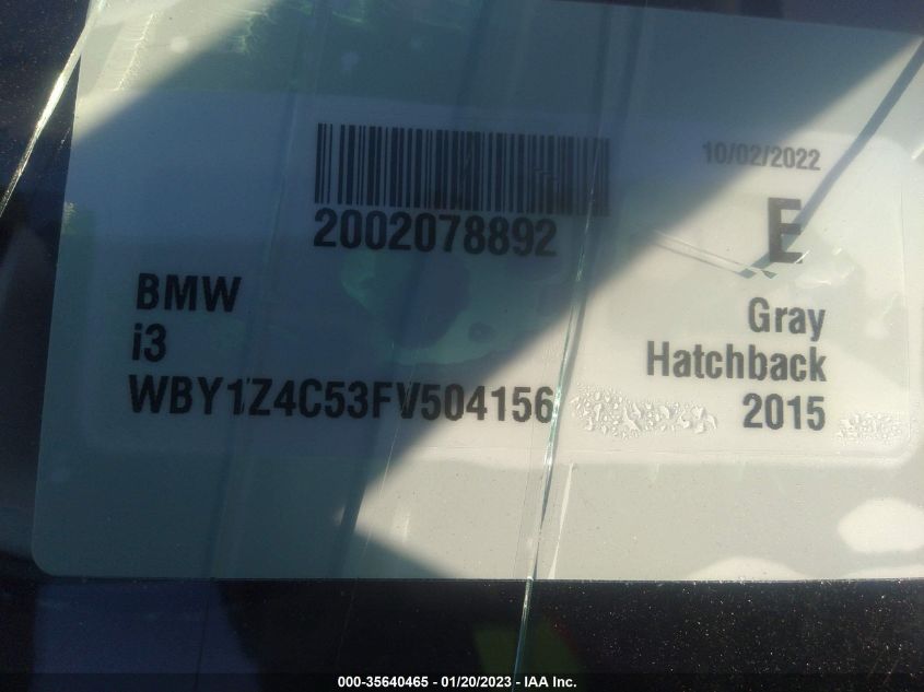 2015 BMW I3 WBY1Z4C53FV504156