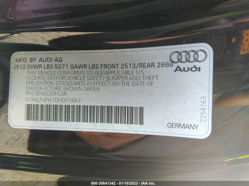 2013 AUDI A5 PREMIUM PLUS WAULFAFH1DN001663