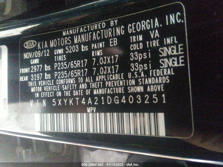 2013 KIA SORENTO LX - 5XYKT4A21DG403251