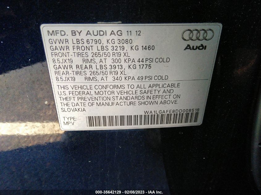2013 AUDI Q7 3.0T PREMIUM PLUS WA1LGAFE8DD008518