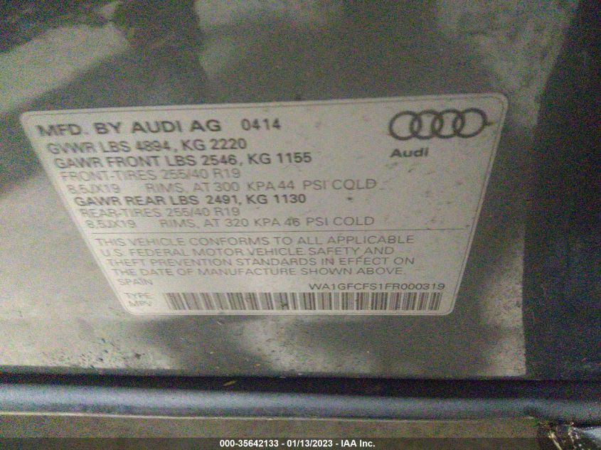 2015 AUDI Q3 2.0T PRESTIGE WA1GFCFS1FR000319