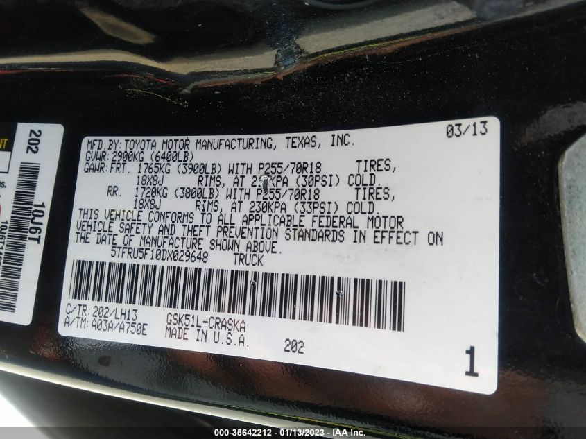 2013 TOYOTA TUNDRA 2WD TRUCK 5TFRU5F10DX029648