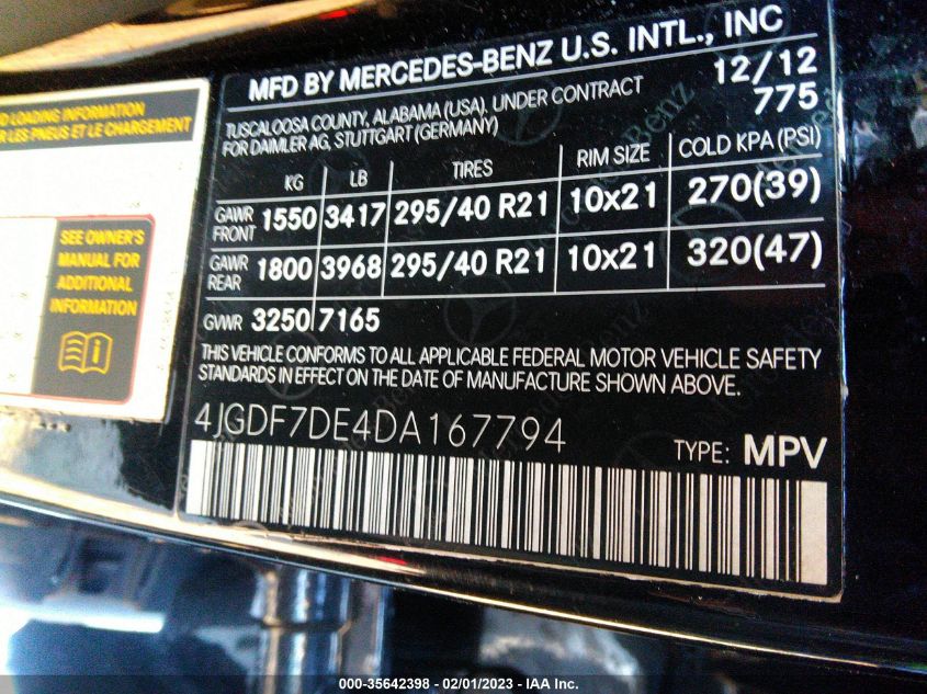 2013 MERCEDES-BENZ GL-CLASS GL 550 4JGDF7DE4DA167794