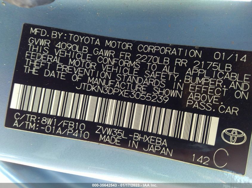 2014 TOYOTA PRIUS PLUG-IN JTDKN3DPXE3055239