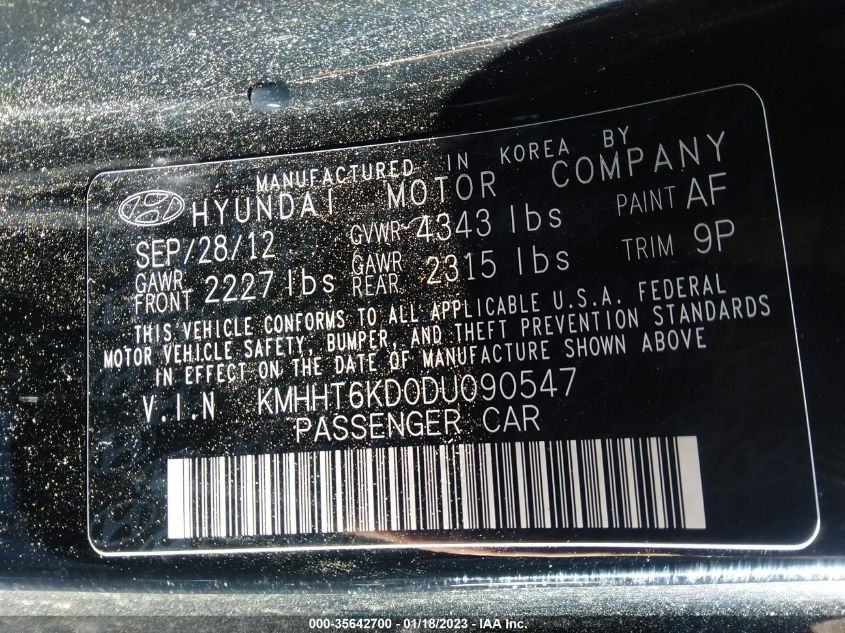 2013 HYUNDAI GENESIS COUPE 2.0T PREMIUM KMHHT6KD0DU090547