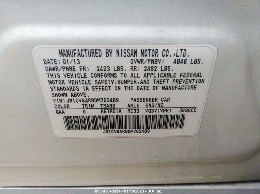 2013 INFINITI G37 SEDAN X - JN1CV6AR8DM762489