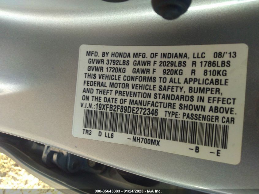 2013 HONDA CIVIC SDN EX 19XFB2F89DE272346