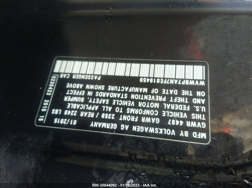 2015 VOLKSWAGEN CC SPORT WVWBP7AN7FE819459