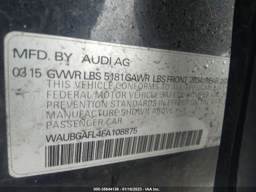 2015 AUDI S4 PREMIUM PLUS WAUBGAFL4FA108875