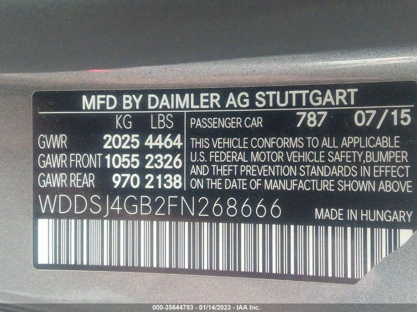 2015 MERCEDES-BENZ CLA 250 WDDSJ4GB2FN268666