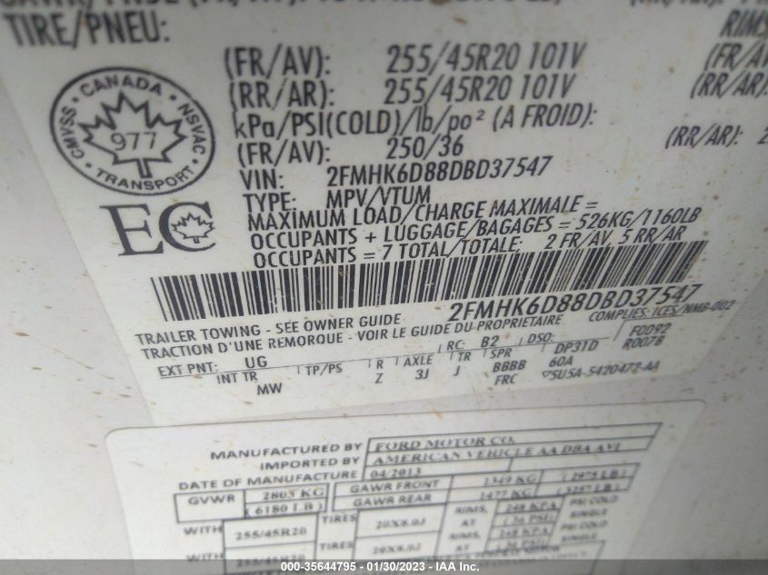 2013 FORD FLEX LIMITED 2FMHK6D88DBD37547