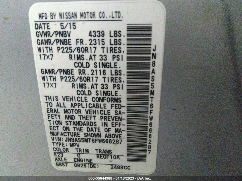 2015 NISSAN ROGUE SELECT S - JN8AS5MT6FW666287