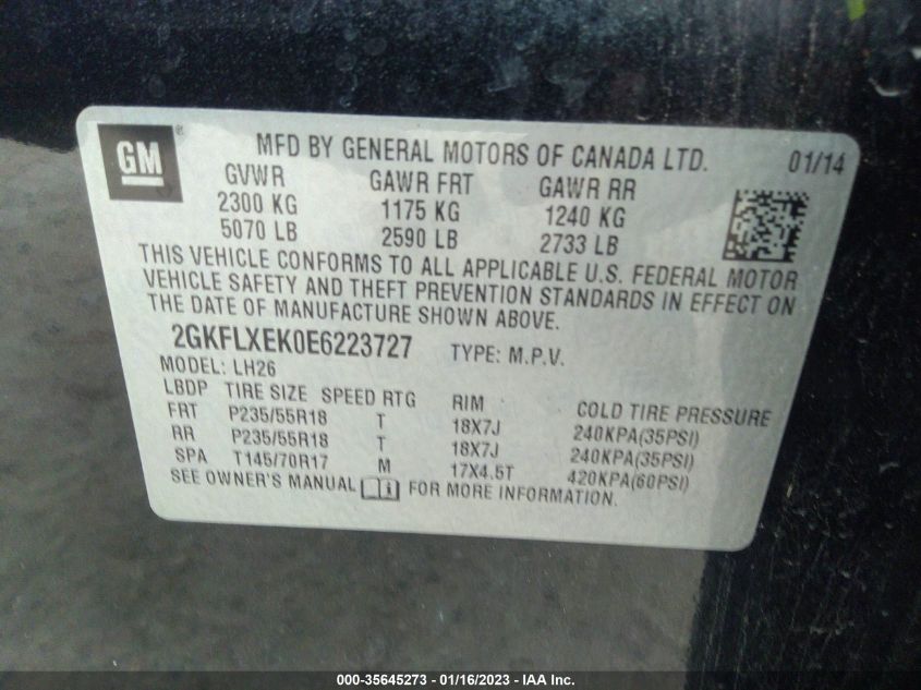 2014 GMC TERRAIN SLT 2GKFLXEK0E6223727