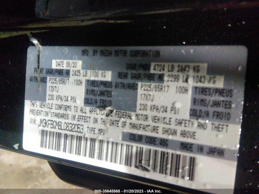 VIN JM3KFBCM8L0832053 2020 MAZDA CX-5 TOURING