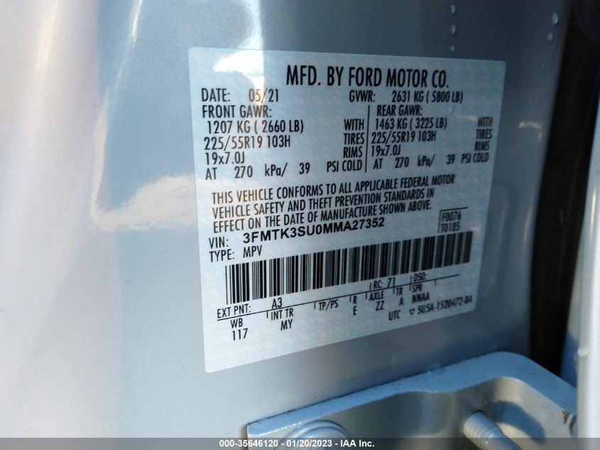 2021 FORD MUSTANG MACH-E PREMIUM 3FMTK3SU0MMA27352