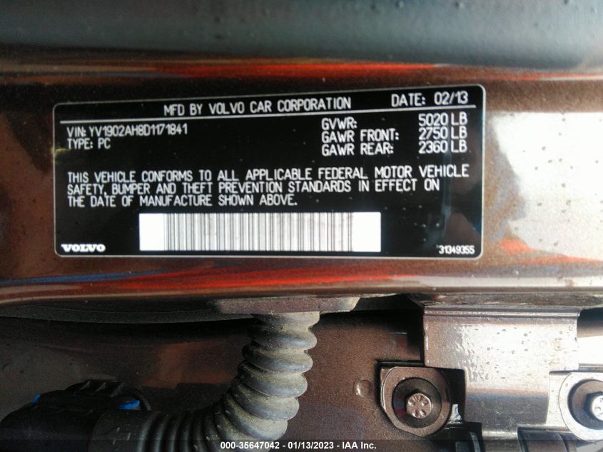 2013 VOLVO S80 T6 YV1902AH8D1171841