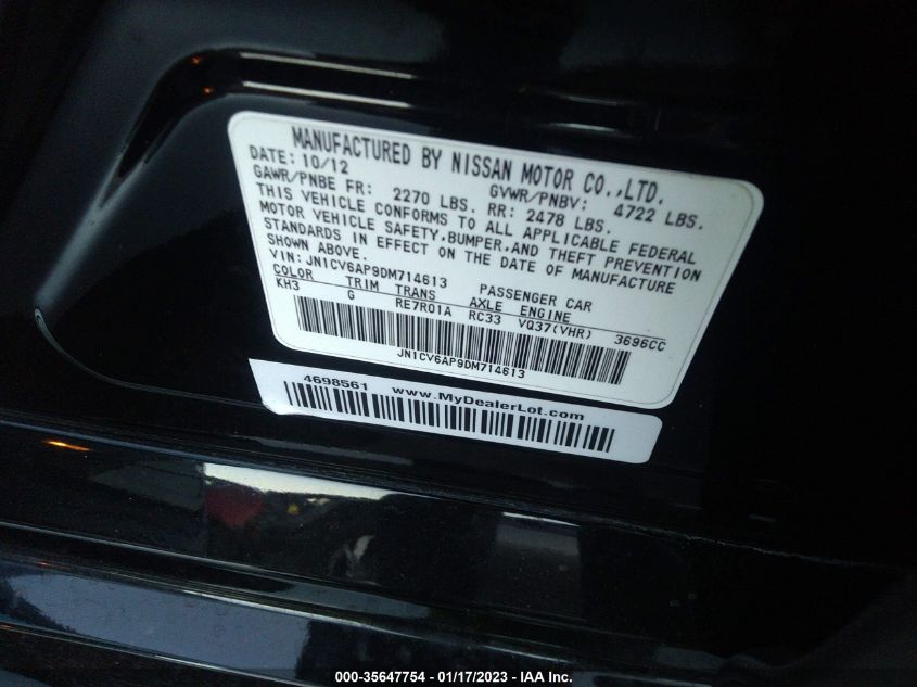 2013 INFINITI G37 SEDAN JOURNEY JN1CV6AP9DM714613
