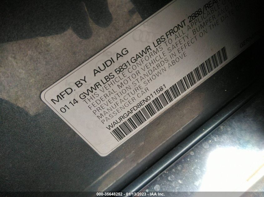 2014 AUDI A8 L 3.0T WAURGAFD8EN011581