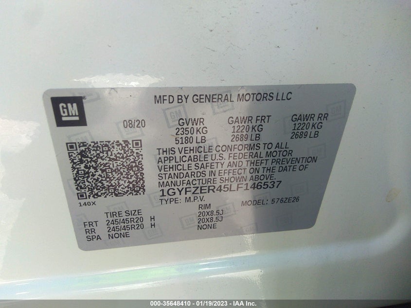 VIN 1GYFZER45LF146537 2020 CADILLAC XT4 FWD SPORT