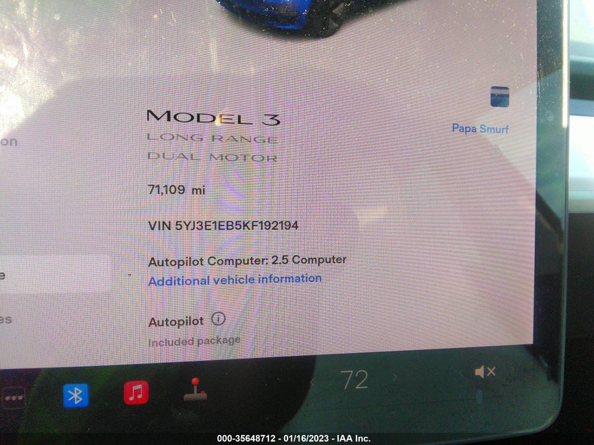 VIN 5YJ3E1EB5KF192194 2019 TESLA MODEL 3 LONG RANGE/PERFORMANCE
