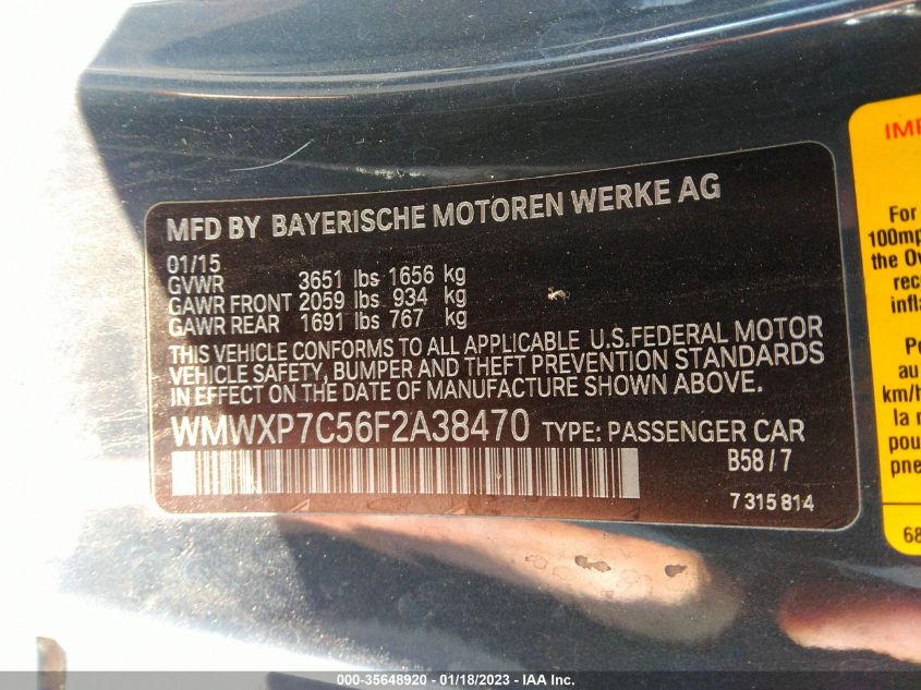 2015 MINI COOPER HARDTOP S WMWXP7C56F2A38470