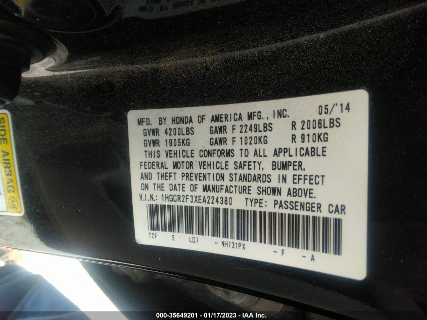 2014 HONDA ACCORD SEDAN LX - 1HGCR2F3XEA224380