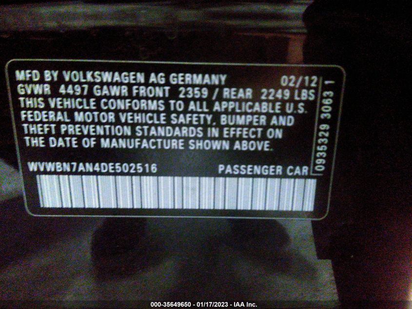 2013 VOLKSWAGEN CC SPORT PLUS WVWBN7AN4DE502516