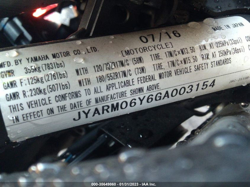 2016 YAMAHA FZ07 C JYARM06Y6GA003154
