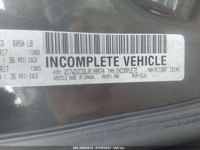 VIN 2C7WDGCG6JR190574 2018 DODGE GRAND CARAVAN SXT