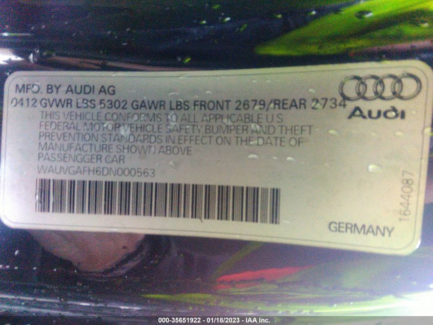 2013 AUDI S5 PRESTIGE WAUVGAFH6DN000563