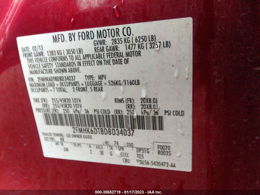 2013 FORD FLEX LIMITED W/ECOBOOST 2FMHK6DT8DBD34037